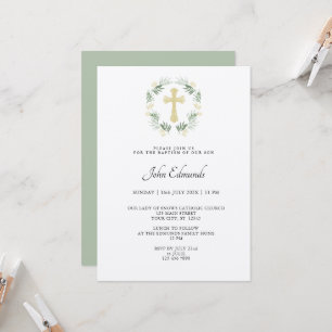 Green and Gold Minimalist Baptism Invitation