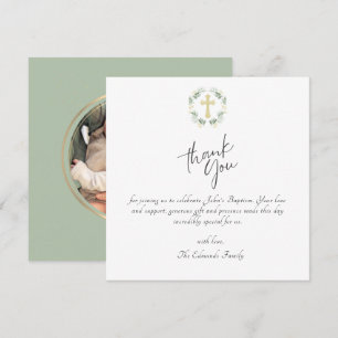 Green and Gold Minimalist Baptism Thank You Card