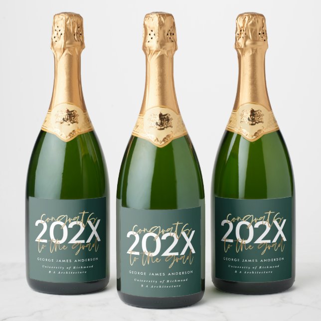 green and gold modern script stylish gradation  sparkling wine label (Bottles)
