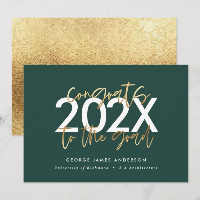 green and gold modern script stylish graduation  (Front/Back)