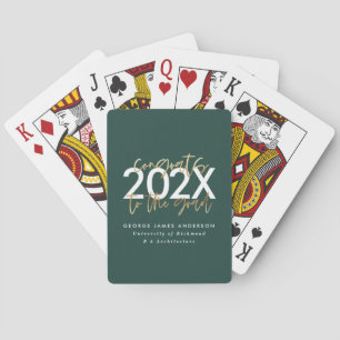 green and gold modern script stylish graduation playing cards