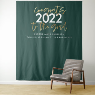 green and gold modern script stylish graduation  tapestry