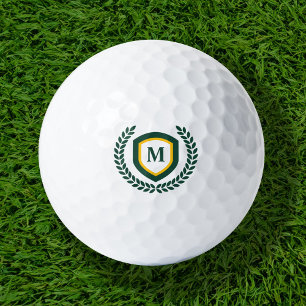 Green and Gold Monogram Logo Crest Golf Balls