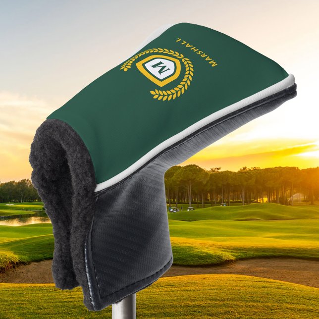 Green and Gold Monogram Logo Crest Golf Head Cover (Creator Uploaded)