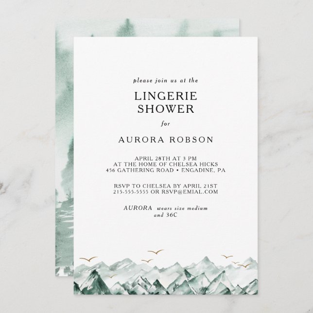 Green and Gold Mountain Lingerie Shower Invitation (Front/Back)