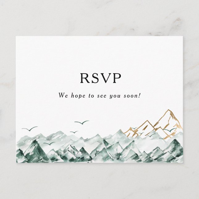 Green and Gold Mountain Menu Choice RSVP Card (Front)