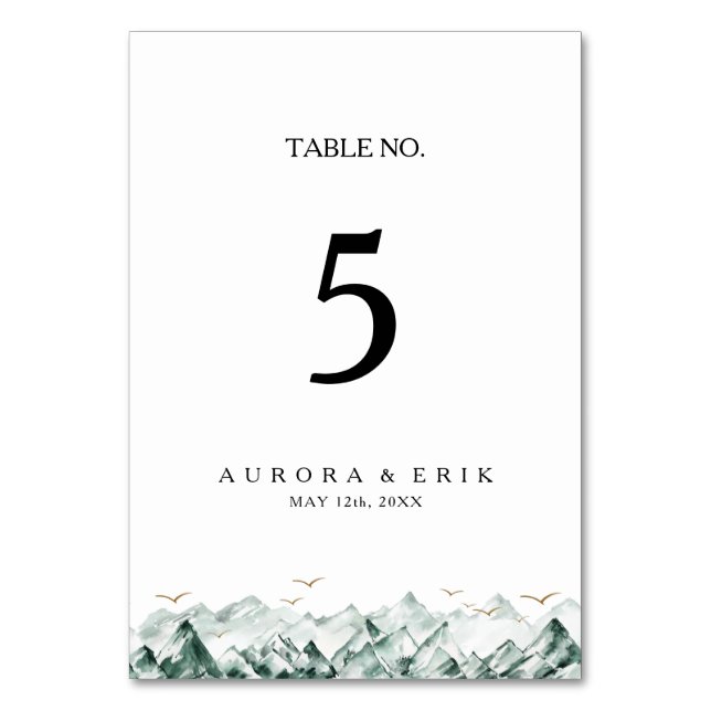 Green and Gold Mountain Table Number (Front)