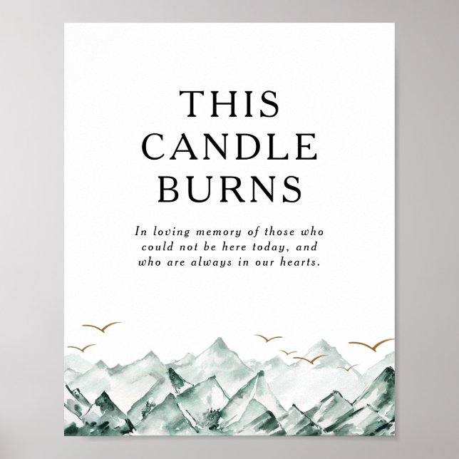 Green and Gold Mountain This Candle Burns Wedding Poster (Front)