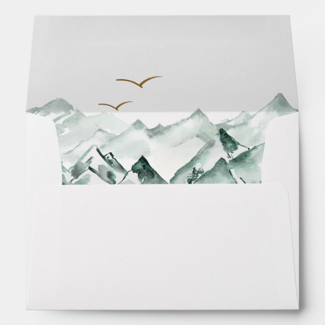 Green and Gold Mountain Wedding Envelope (Back (Bottom))