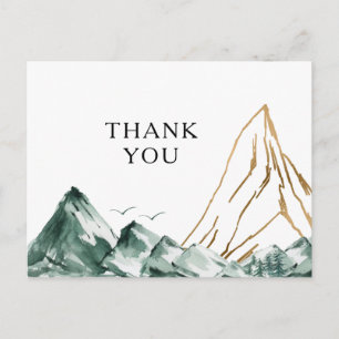 Green and Gold Mountain Wedding Thank You Postcard
