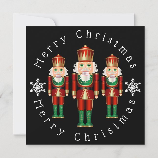Green and Gold Nutcrackers Personalise Thank You Card (Front)
