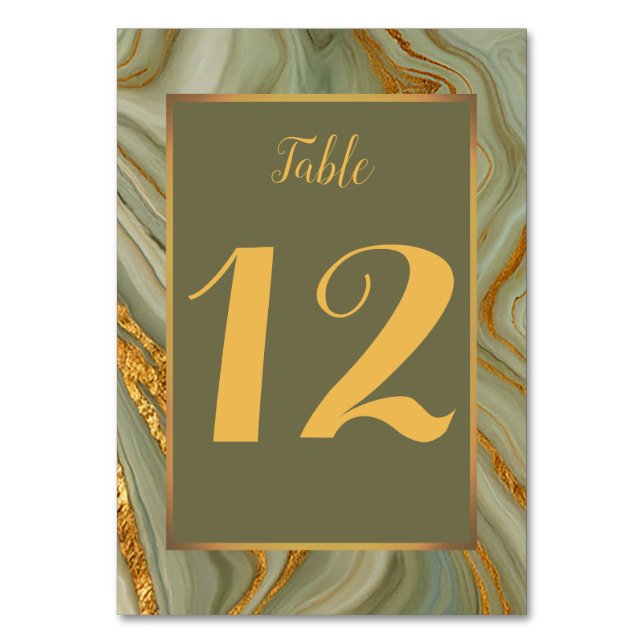 Green And Gold Onyx Marble Table Number (Front)