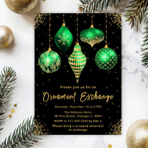 Green and Gold Ornament Exchange Party Invitation