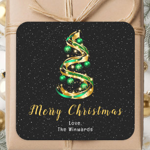 Green and Gold Ornaments Merry Christmas Square Sticker