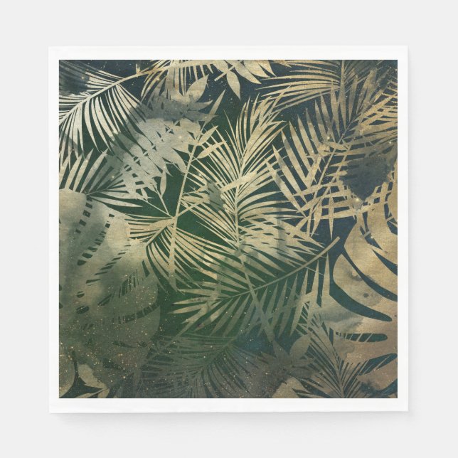 Green and Gold Palm Leaves Napkin (Front)
