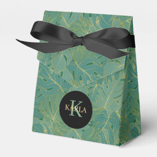 Green and gold palm leaves pattern favour box