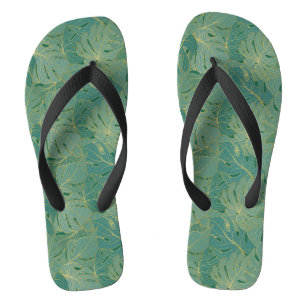 Green and gold palm leaves pattern jandals