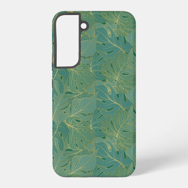 Green and gold palm leaves pattern samsung galaxy s22+ case (Back)