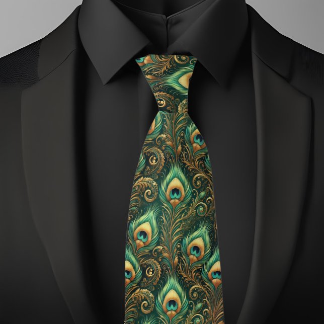 Green and Gold Peacock Feather Necktie (Creator Uploaded)