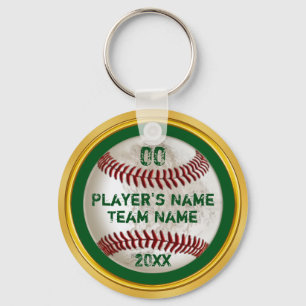 Green and Gold Personalised Baseball Keychains