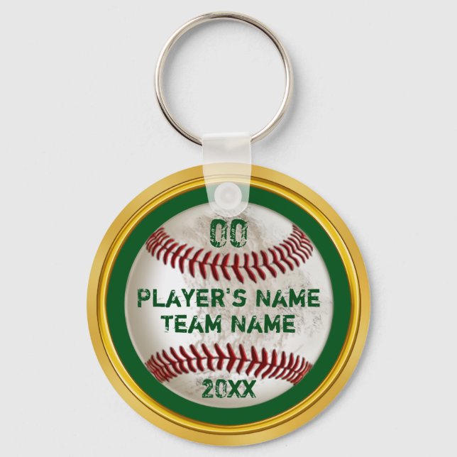 Green and Gold Personalised Baseball Keychains (Front)