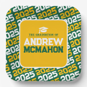 Green and Gold Personalised Graduation Paper Plate