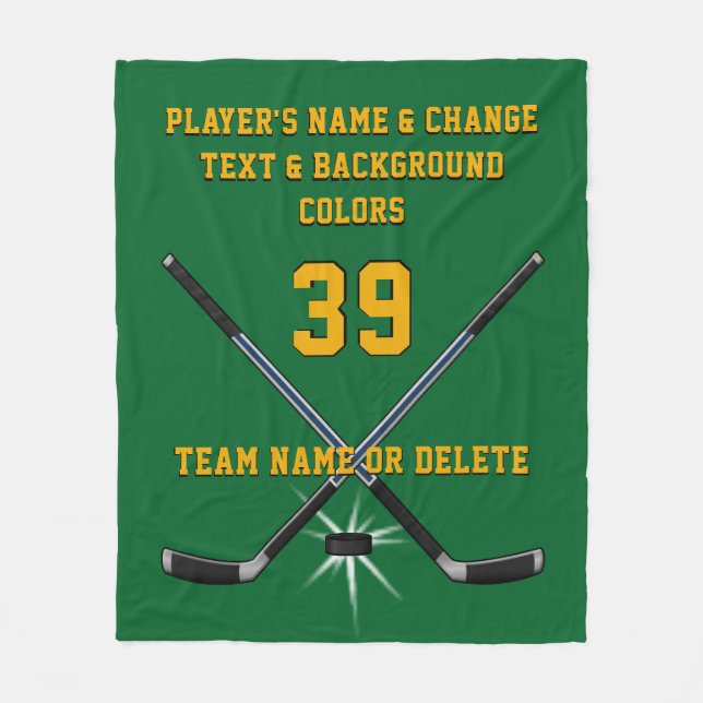 Green and Gold Personalised Hockey Blanket (Front)