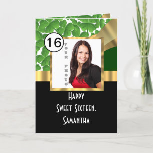 Green and gold personalised sweet sixteen card