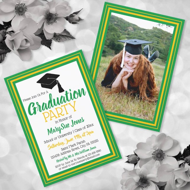 Green and Gold Photo Graduation Party Invitation (Creator Uploaded)