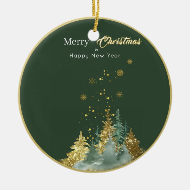 Green and Gold Pine Tree Christmas Ornament (Front)