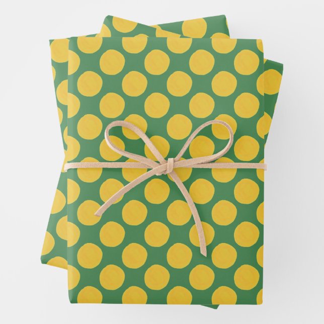 Green and Gold Polka Dot Gift Wrap (In situ)