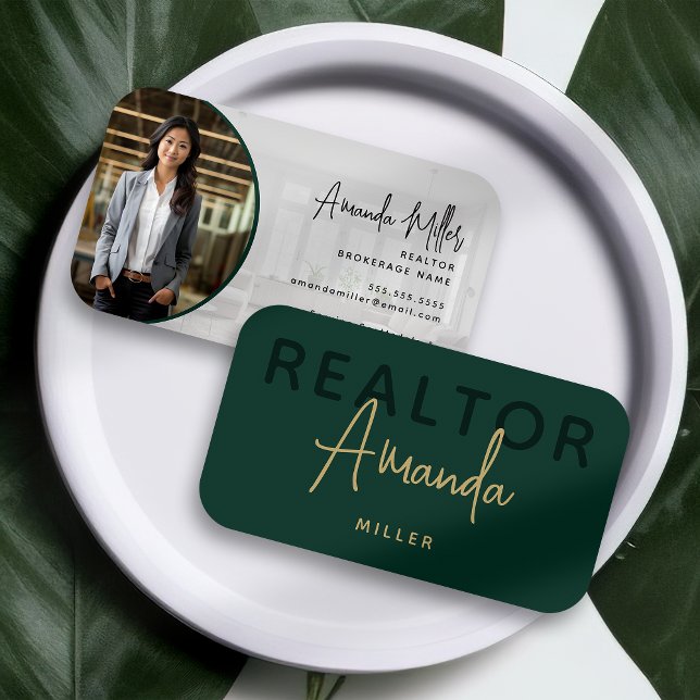 Green and Gold Realtor Broker Real Estate Agent Business Card (Creator Uploaded)