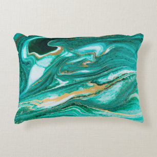 Green and gold ripple of agate background. Golden Decorative Cushion