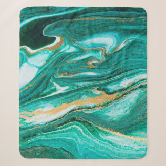 Green and gold ripple of agate background. Golden  Sherpa Blanket