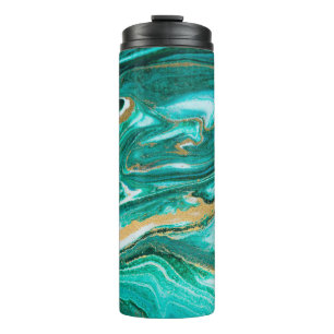 Green and gold ripple of agate background. Golden Thermal Tumbler