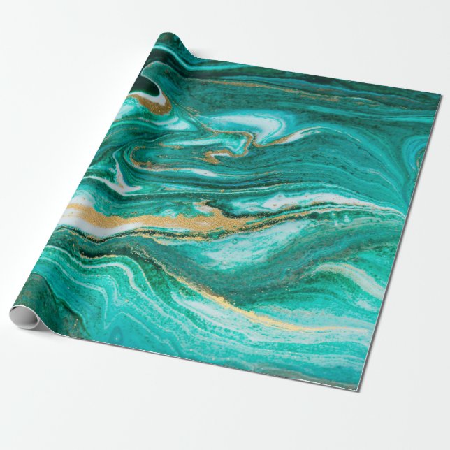 Green and gold ripple of agate background. Golden  Wrapping Paper (Unrolled)