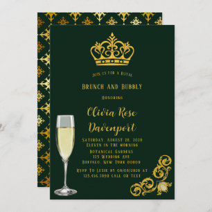 Green and Gold Royal Crown Brunch and Bubbly Invitation