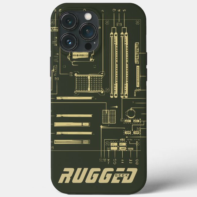 green and gold RUGGED GEEK Motherboard Tech Case-Mate iPhone Case (Back)
