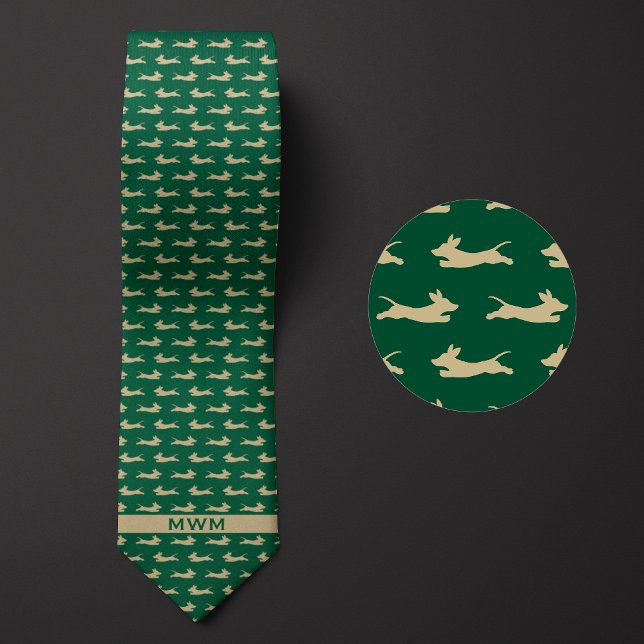 Green and Gold Running Dachshund Tie (Creator Uploaded)