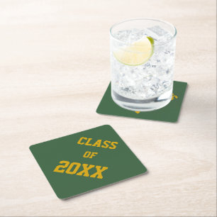 Green and Gold School Colours and Class Year Paper Coaster