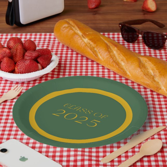 Green and Gold School Colours and Class Year Paper Plate (Picnic)