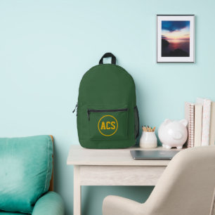 Green and Gold School Colours and Letters Printed Backpack