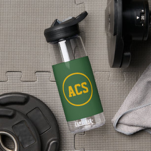 Green and Gold School Colours and Letters Water Bottle