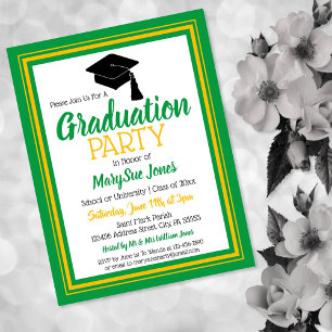 Green and Gold School Colours Grad Party Invitation Postcard