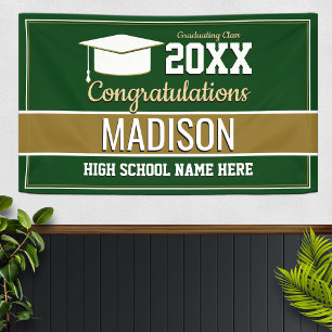 Green and Gold School Colours Graduation Banner