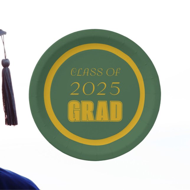 Green and Gold School Colours Graduation Paper Plate (In Situ Graduation)