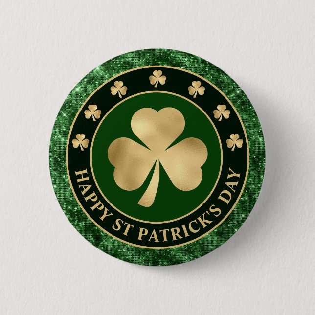 Green and Gold Shamrock Clover St Patrick's Day 6 Cm Round Badge (Front)