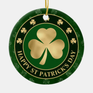 Green and Gold Shamrock Clover St Patrick's Day Ceramic Tree Decoration