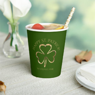 Green and Gold Shamrock Clover St. Patrick's Day Paper Cups
