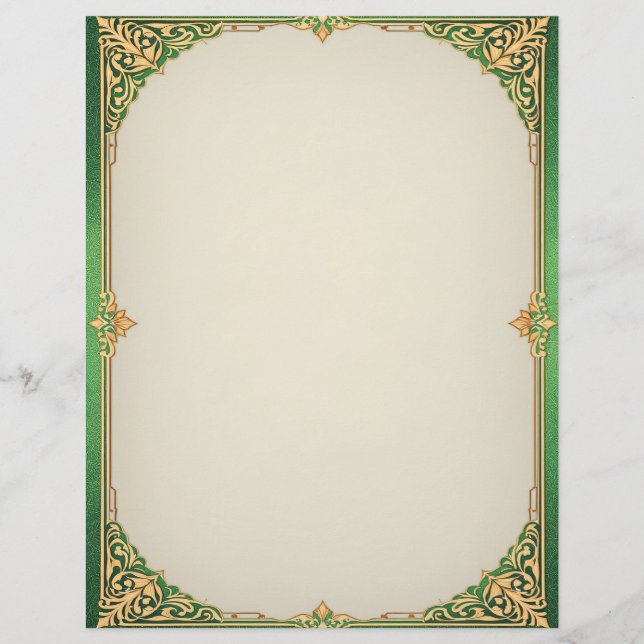 Green and Gold Simple Art Deco Custom Letterhead (Front)